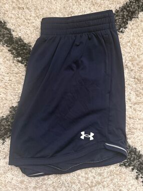 Under Armour women’s Navy Athletics Training Shorts with White Logo